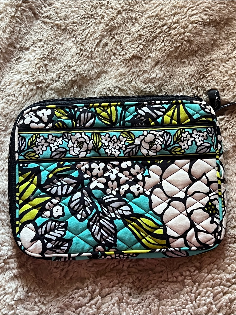 Vera Bradley Quilted Laptop Sleeve in Teal, White & Lime Floral